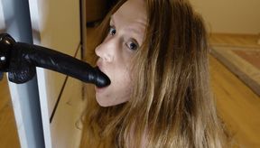 Black dildo sucking blowjob