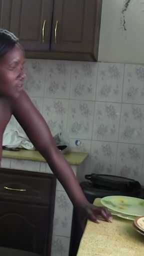 Ebony hot MILF housewife railed in the kitchen making a big mess!   Clip 1