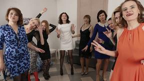 ”Nine horny women have a sex party & share one lucky guy”