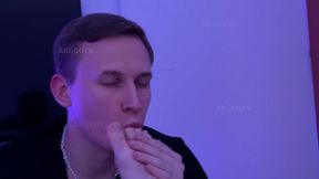 blue-eyes handsome gay licking my feet while i jerk off my fat cock