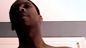 ”Adorable young black amateur strokes his huge cock & cums”