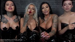 Human ashtray for 4 amazing Mistresses