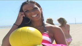 pillowgirls - after beating 2 strangers at beach volleyball, they also fuck them in a lesbian foursome