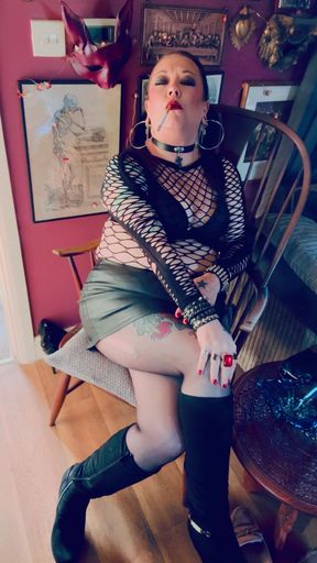 A Glimpse Of My Pussy Lips As Tina Snua Smokes A Cigarette In Boots - Smoking Goth Slut