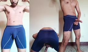 Boy Exercising at Home Shows His Ass and Cock on Camera