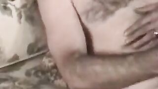 Hairy Old Guy Jerks Off Solo - Close-Up View Of His Huge Dick