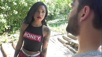 Tattooed Black girl gets a white cock and loves it (Honey Gold)