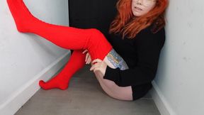 Red Thigh High Socks JOI Cableknit Socks Fetish