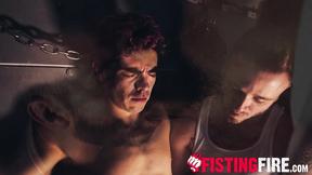 ”Bound jock Cazden Hunter takes rimming & spanking from two powerful tops”