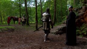 Bound and naked slave dp fucked in the cave