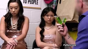 Asian teens sharing security guards dick for stealing special party supplies