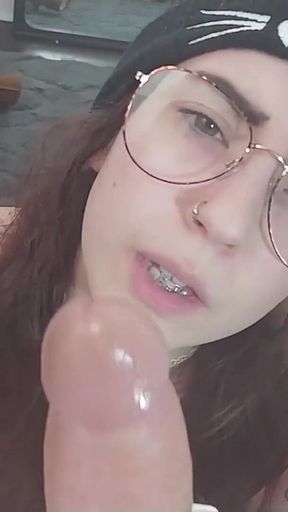 Hot Nerd Worships Huge Cock
