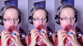 Asmr Teeth Candy Eating - Asmr, Eye Glasses, Gianess, Lipstick, Big Lips, Mough, Food, Face Fetish, Long Nails