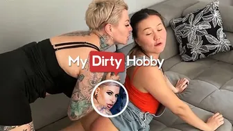 Tattooed MILF Cat Coxx spanks and straps her friend in rough lesbian play