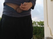 Early morning jerkoff outside in the garden