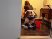 Sissy Crossdresser French Maid cleaning toilet