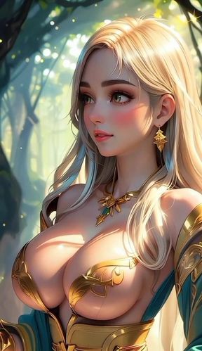 Pretty magic girl in forest with big boobs (Ai models)
