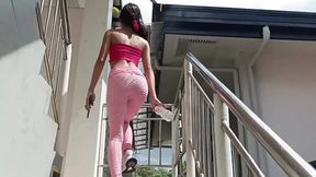 Asian Babe Fuck After Hard Gym Session with and Without Pink Leggings
