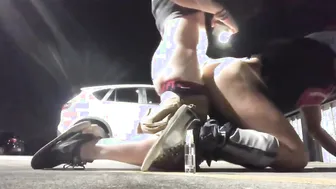 Anonymous stranger breeds him bareback in outdoor parking lot
