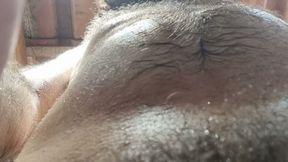 Close-up on the sweaty hair of the naughty, hairy and sweaty male