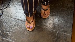 Juliette_RJ Classic feet teasing wearing toe rings - PURPLE POLISH - LONG TOENAILS - HIGHLY ARCHED FEET - THICK LEGS - FLIP FLOPS