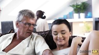 DADDY4K. Skillful old Man Manages to Fuck Comely Brunette on Sofa