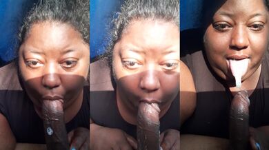 Ebony BBW throat fucks cock raw till cum gushes out