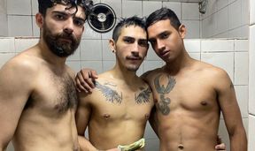 Young Latino Boy Threesome With Guys In Gym Shower For Cash