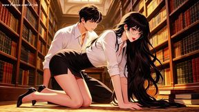 Gap Moe glasses beautiful woman , the private study session in the library.Super temptation.Episode 3. AI-generated