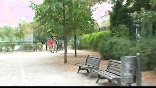 Nymph rides boner on park bench