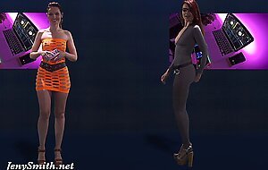 Naked Singer on stage. Virtual Reality. Naked Dance
