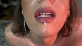 Sissy in lingerie strokes her soft clitty and drinks her cum