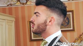 Suited hunk Pol Prince moans as Adam Franco pounds deep