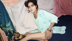 Horny Indian couple gets wild with a hot redhead in a red dress.