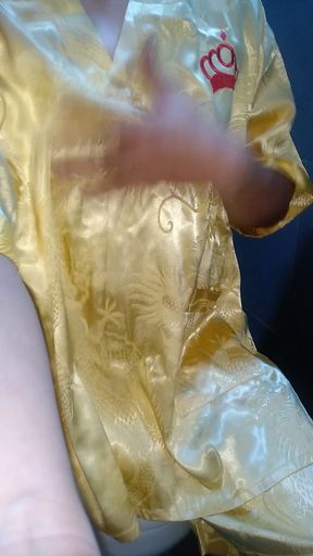 Crossdresser cum wearing satin pajamas