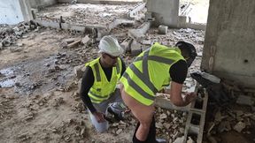 My electrician colleague puts two dildos in my ass at work