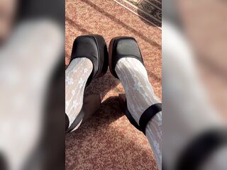 White nylons and high heels on my feet
