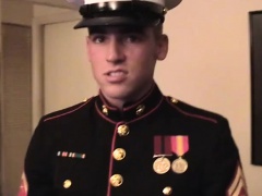 Strict dude in uniform wants to have his dick sucked and fucked