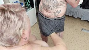 hot cumshot on mother-in-law's massive breasts