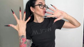 Finger snapping and sucking, HOT black color long nails, sharp claws