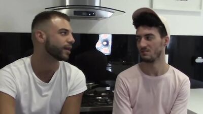 Two horny gay blokes are fucking hard in the kitchen