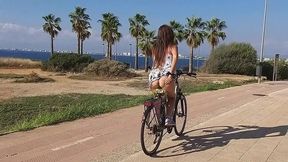 without panties adventure on public bike trail and beach