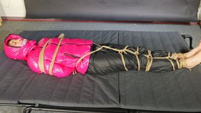 Myxxxy bound, gagged and vibed in a shiny nylon Downjacket