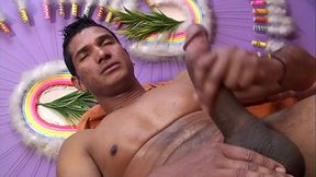 Big dick latin stud tugs on his 10 inch dick and cums