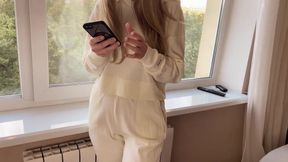 Russian MILF gets tight pussy pounded hard while her husband watches in awe