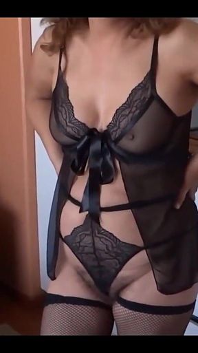 She Puts on Erotic Lingerie