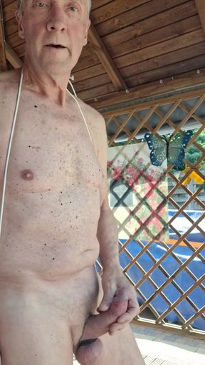 SEXY EXHIBITIONIST BIG DICK GRANDPA OUTDOOR BONDAGE JERKING WITH ASSTOY   Clip 2