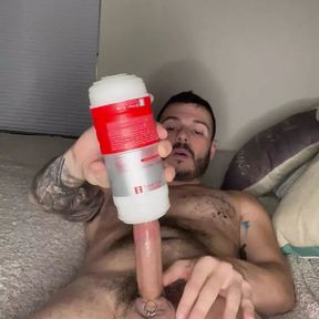 Hairy hunk cums with toys