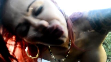Aggressive redhead MILF rides your car with huge tits squirted