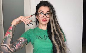 Finger Snapping and Sucking Fingers with Green Long Nails, Long Hair, Glasses and Face